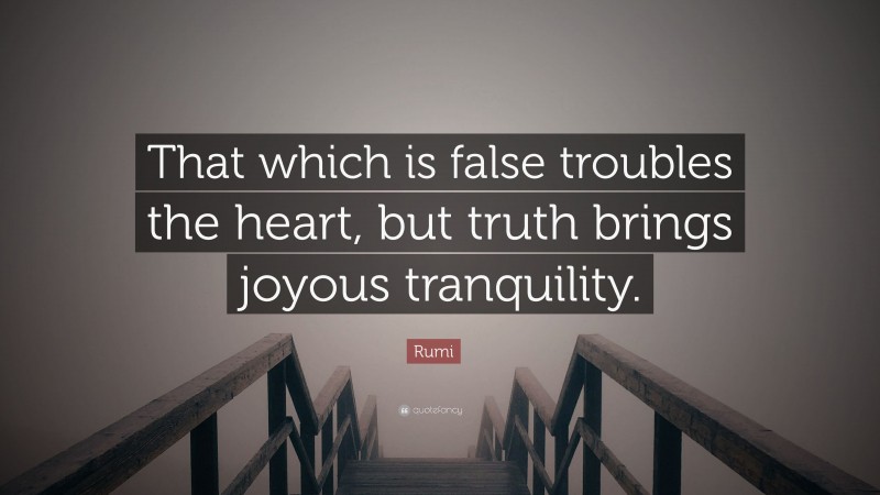 Rumi Quote: “That which is false troubles the heart, but truth brings joyous tranquility.”