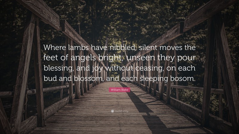 William Blake Quote: “Where lambs have nibbled, silent moves the feet of angels bright; unseen they pour blessing, and joy without ceasing, on each bud and blossom, and each sleeping bosom.”