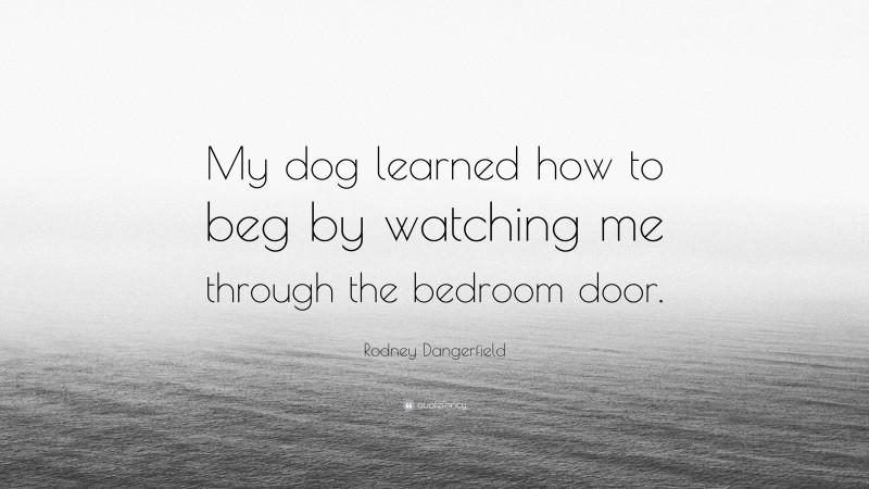 Rodney Dangerfield Quote: “My dog learned how to beg by watching me through the bedroom door.”