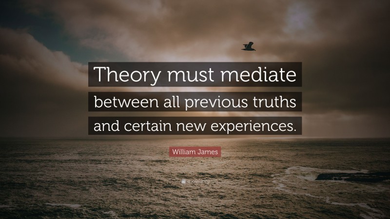 William James Quote: “Theory must mediate between all previous truths and certain new experiences.”