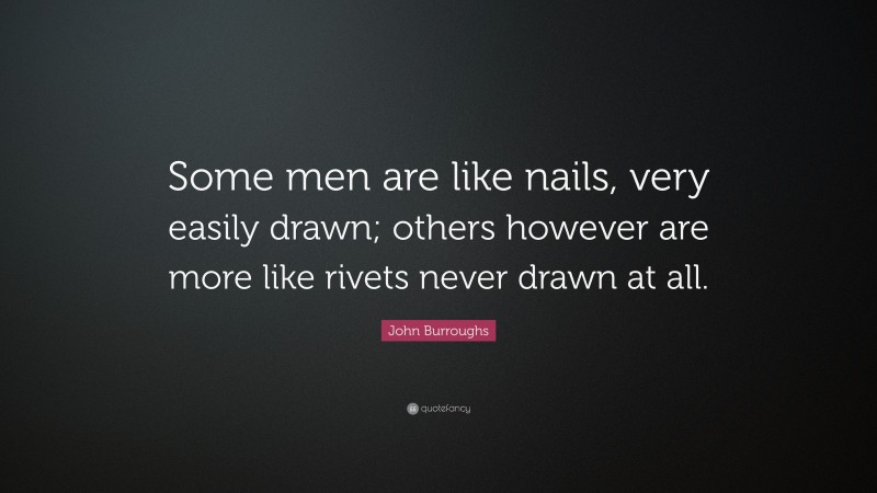 John Burroughs Quote: “Some men are like nails, very easily drawn; others however are more like rivets never drawn at all.”