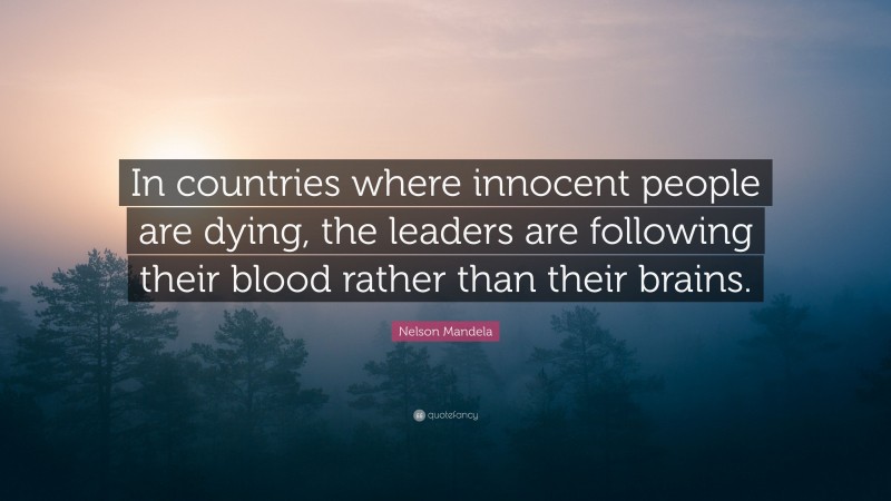 Nelson Mandela Quote: “In countries where innocent people are dying, the leaders are following their blood rather than their brains.”