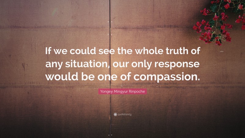 Yongey Mingyur Rinpoche Quote: “If we could see the whole truth of any situation, our only response would be one of compassion.”
