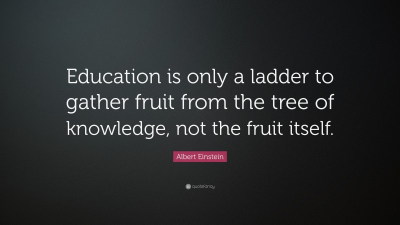 Albert Einstein Quote: “Education is only a ladder to gather fruit from the tree of knowledge, not the fruit itself.”
