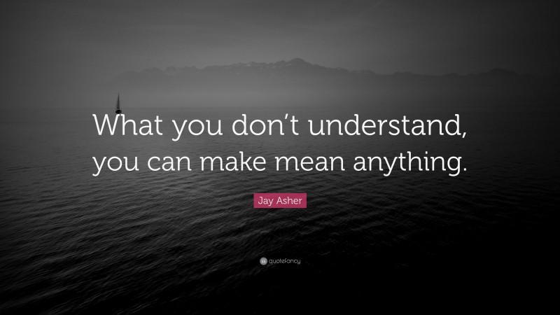 Jay Asher Quote: “What you don’t understand, you can make mean anything.”