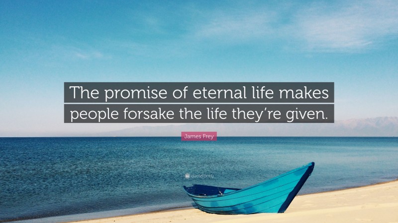 James Frey Quote: “The promise of eternal life makes people forsake the life they’re given.”