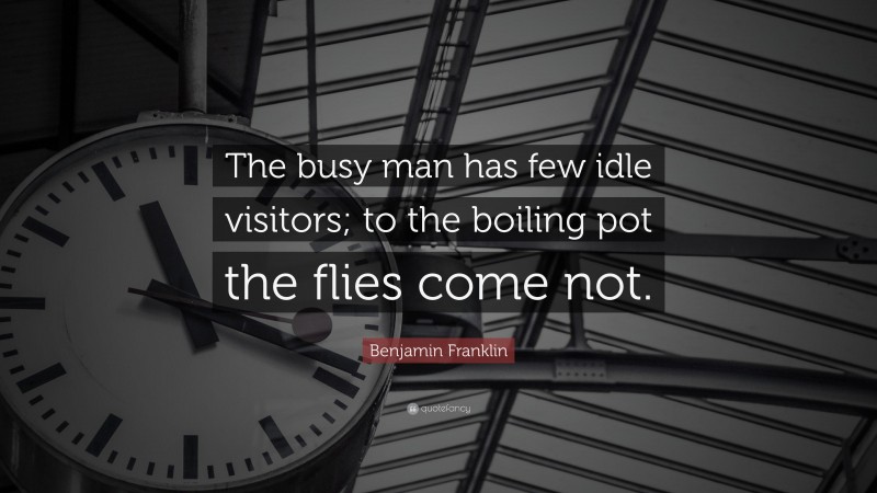 Benjamin Franklin Quote: “The busy man has few idle visitors; to the boiling pot the flies come not.”