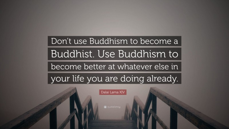 Dalai Lama XIV Quote: “Don’t use Buddhism to become a Buddhist. Use Buddhism to become better at whatever else in your life you are doing already.”