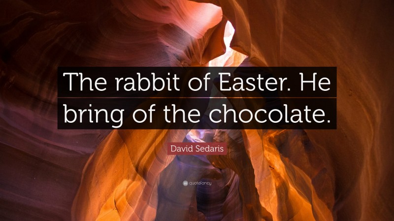 David Sedaris Quote: “The rabbit of Easter. He bring of the chocolate.”