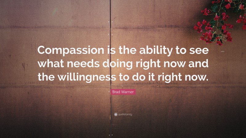 Brad Warner Quote: “Compassion is the ability to see what needs doing right now and the willingness to do it right now.”