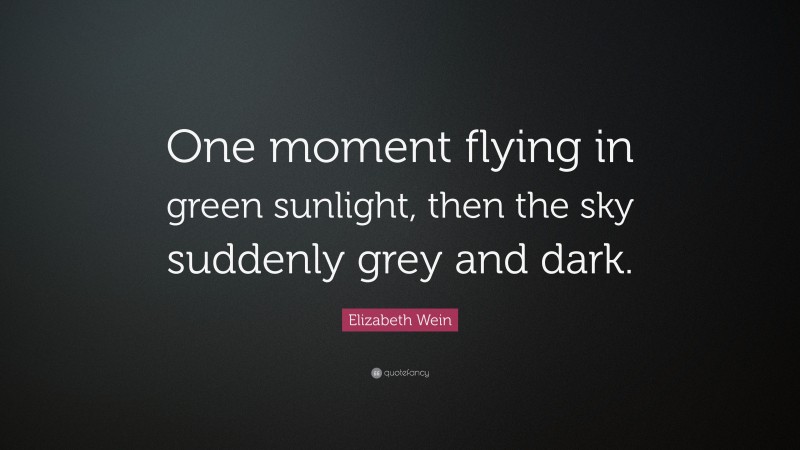 Elizabeth Wein Quote: “One moment flying in green sunlight, then the sky suddenly grey and dark.”