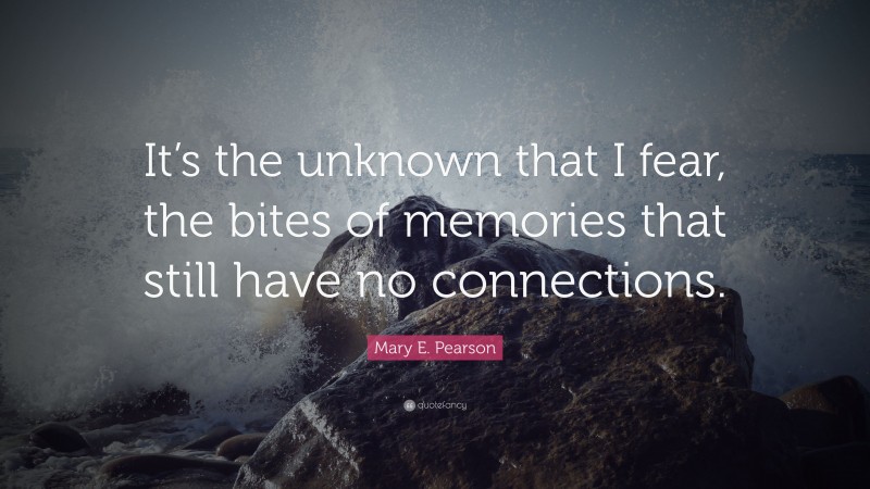 Mary E. Pearson Quote: “It’s the unknown that I fear, the bites of memories that still have no connections.”