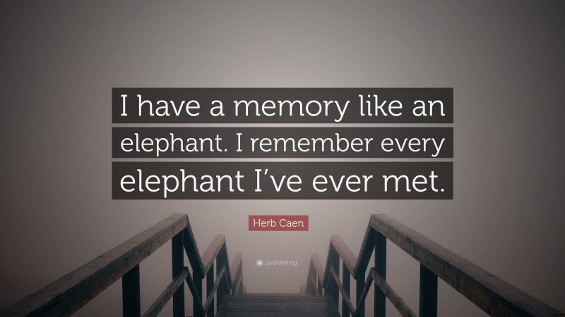 Herb Caen Quote: “I have a memory like an elephant. I remember every elephant I’ve ever met.”