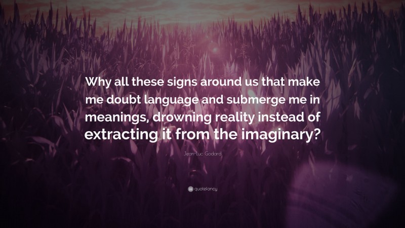 Jean-Luc Godard Quote: “Why all these signs around us that make me doubt language and submerge me in meanings, drowning reality instead of extracting it from the imaginary?”
