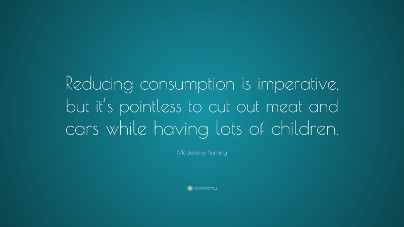 Madeleine Bunting Quote: “Reducing consumption is imperative, but it’s pointless to cut out meat and cars while having lots of children.”