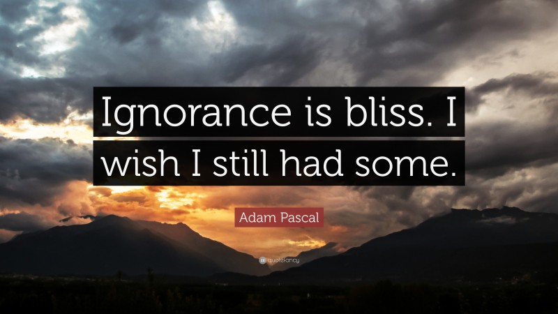Adam Pascal Quote: “Ignorance is bliss. I wish I still had some.”