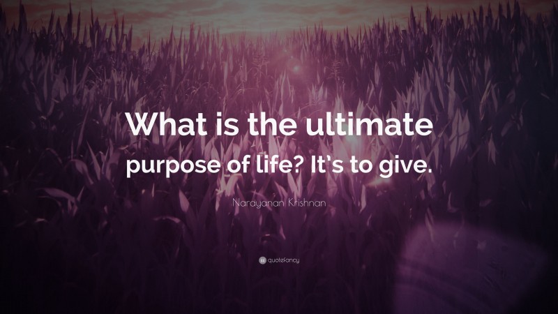 Narayanan Krishnan Quote: “What is the ultimate purpose of life? It’s to give.”