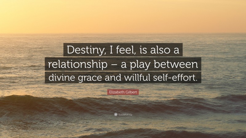 Elizabeth Gilbert Quote: “Destiny, I feel, is also a relationship – a play between divine grace and willful self-effort.”