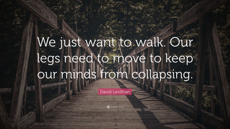 David Levithan Quote: “We just want to walk. Our legs need to move to keep our minds from collapsing.”