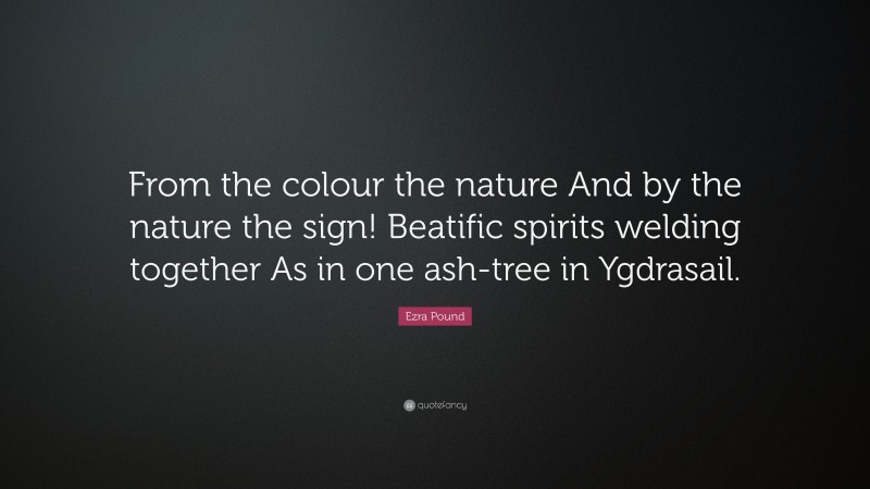 Ezra Pound Quote: “From the colour the nature And by the nature the sign! Beatific spirits welding together As in one ash-tree in Ygdrasail.”
