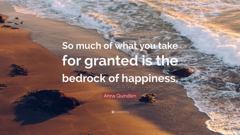 Anna Quindlen Quote: “So much of what you take for granted is the bedrock of happiness.”