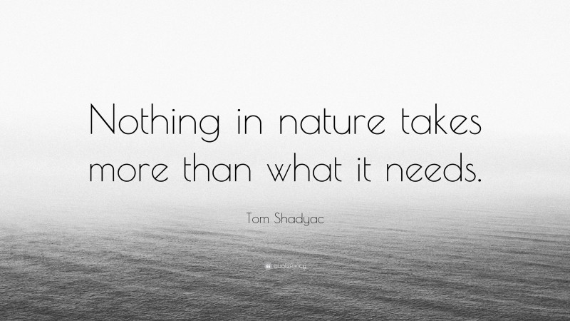 Tom Shadyac Quote: “Nothing in nature takes more than what it needs.”