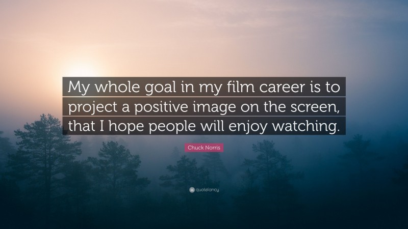 Chuck Norris Quote: “My whole goal in my film career is to project a positive image on the screen, that I hope people will enjoy watching.”