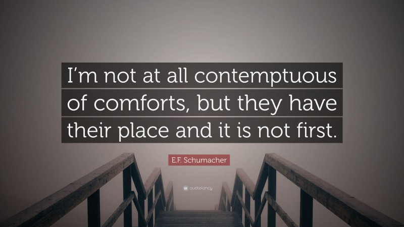 E.F. Schumacher Quote: “I’m not at all contemptuous of comforts, but they have their place and it is not first.”