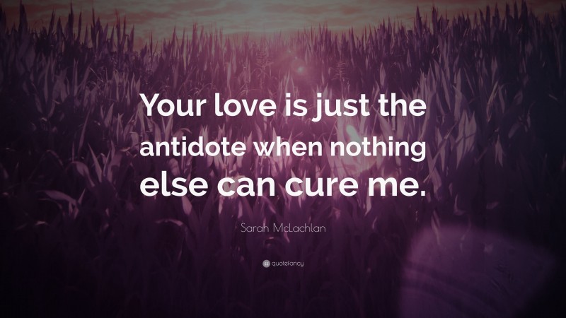 Sarah McLachlan Quote: “Your love is just the antidote when nothing else can cure me.”
