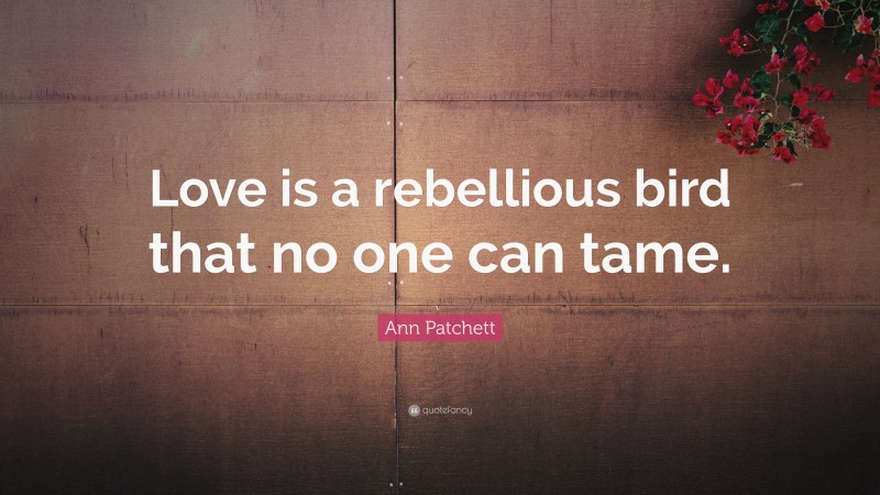 Ann Patchett Quote: “Love is a rebellious bird that no one can tame.”