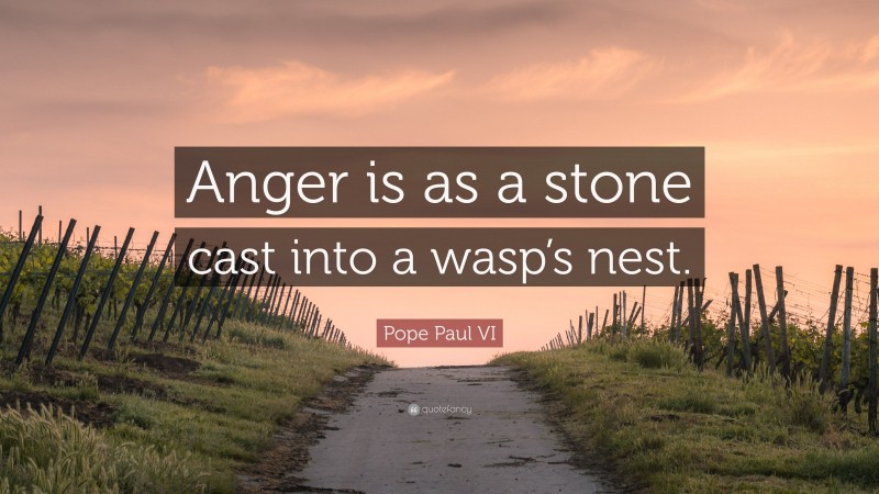 Pope Paul VI Quote: “Anger is as a stone cast into a wasp’s nest.”