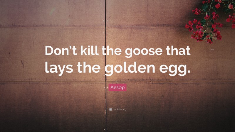 Aesop Quote: “Don’t kill the goose that lays the golden egg.”