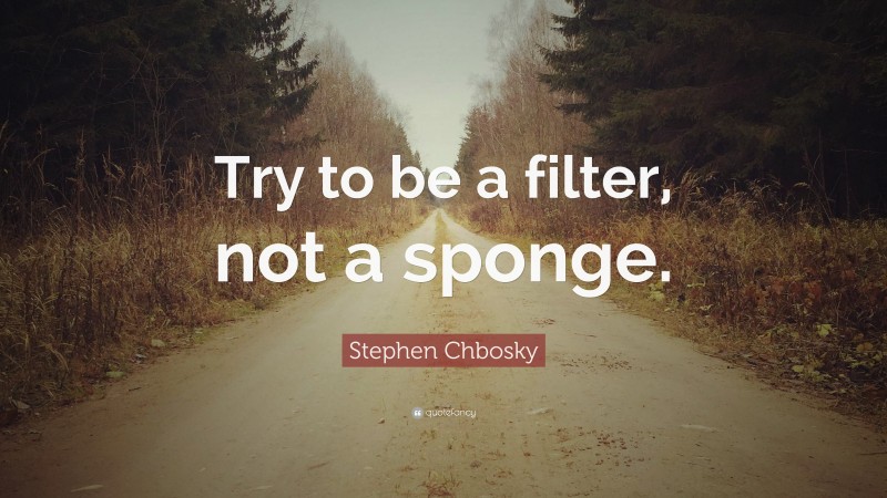 Stephen Chbosky Quote: “Try to be a filter, not a sponge.”