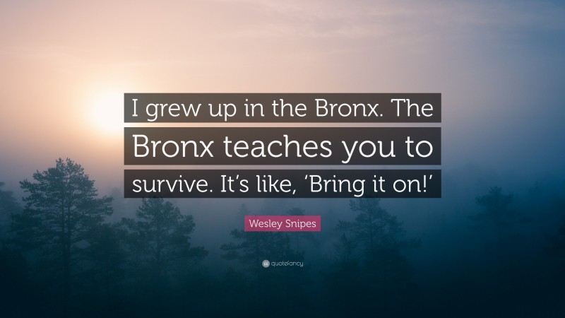 Wesley Snipes Quote: “I grew up in the Bronx. The Bronx teaches you to survive. It’s like, ‘Bring it on!’”