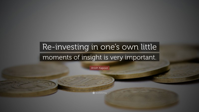 Anish Kapoor Quote: “Re-investing in one’s own little moments of insight is very important.”