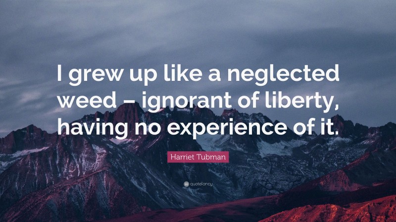Harriet Tubman Quote: “I grew up like a neglected weed – ignorant of liberty, having no experience of it.”
