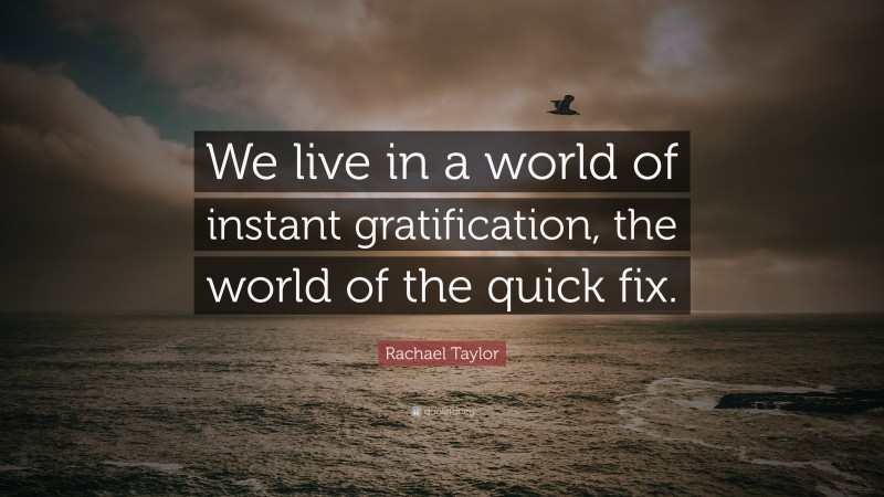Rachael Taylor Quote: “We live in a world of instant gratification, the world of the quick fix.”