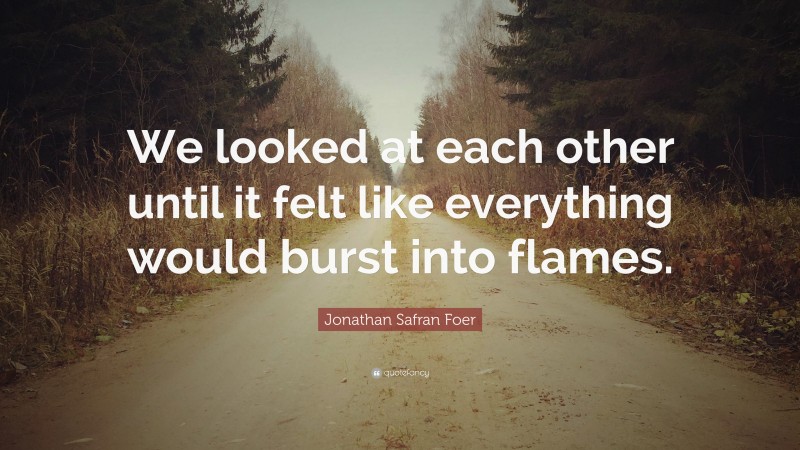 Jonathan Safran Foer Quote: “We looked at each other until it felt like everything would burst into flames.”