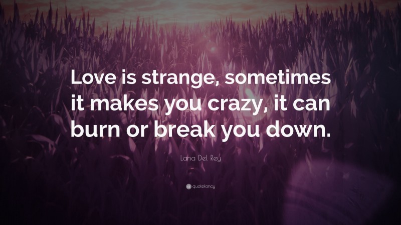 Lana Del Rey Quote: “Love is strange, sometimes it makes you crazy, it can burn or break you down.”