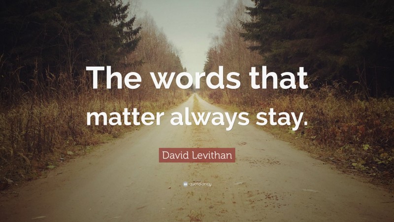 David Levithan Quote: “The words that matter always stay.”