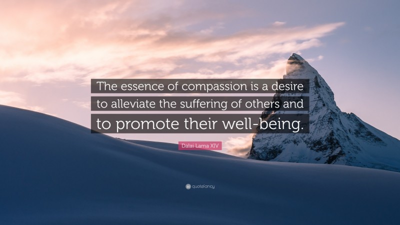 Dalai Lama XIV Quote: “The essence of compassion is a desire to alleviate the suffering of others and to promote their well-being.”