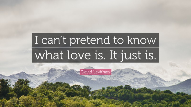 David Levithan Quote: “I can’t pretend to know what love is. It just is.”