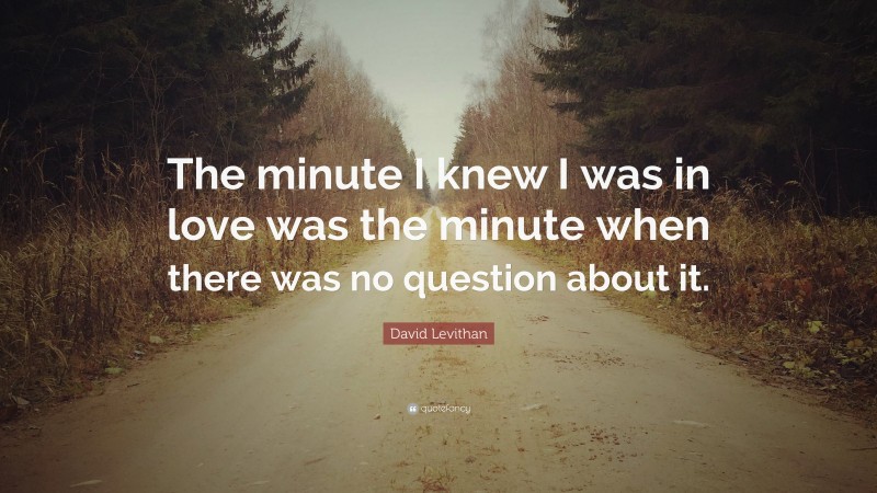 David Levithan Quote: “The minute I knew I was in love was the minute when there was no question about it.”
