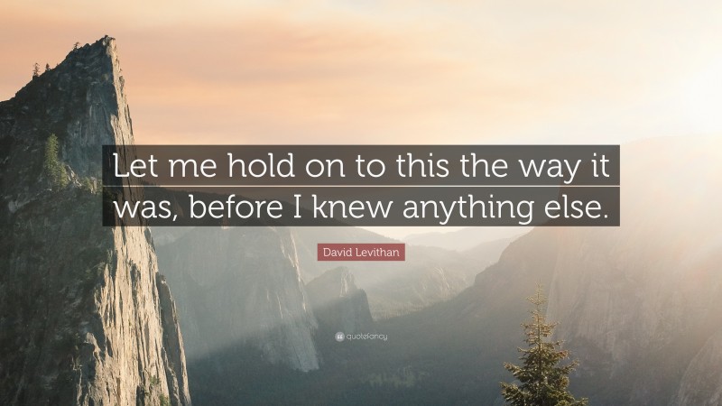 David Levithan Quote: “Let me hold on to this the way it was, before I knew anything else.”