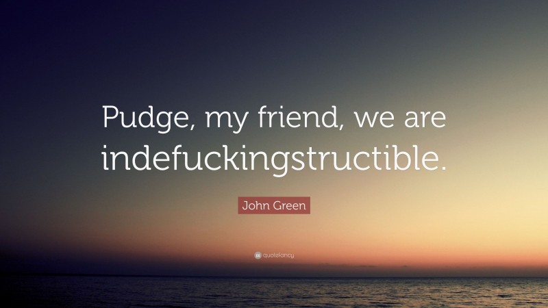 John Green Quote: “Pudge, my friend, we are indefuckingstructible.”