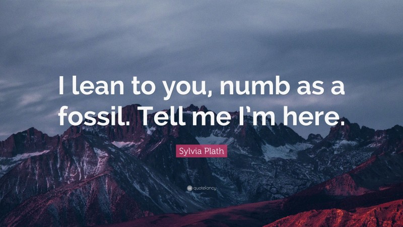 Sylvia Plath Quote: “I lean to you, numb as a fossil. Tell me I’m here.”