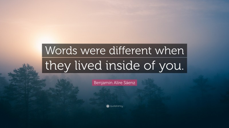 Benjamin Alire Sáenz Quote: “Words were different when they lived inside of you.”
