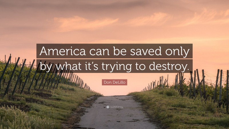 Don DeLillo Quote: “America can be saved only by what it’s trying to destroy.”