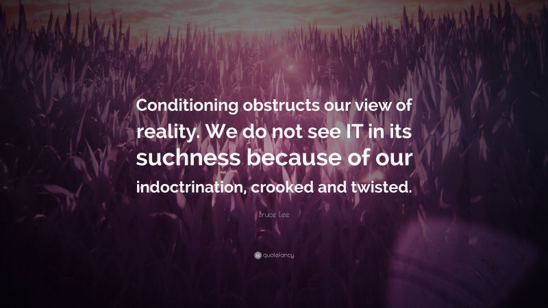 Bruce Lee Quote: “Conditioning obstructs our view of reality. We do not see IT in its suchness because of our indoctrination, crooked and twisted.”