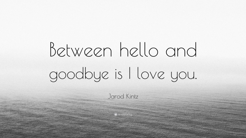 Jarod Kintz Quote: “Between hello and goodbye is I love you.”